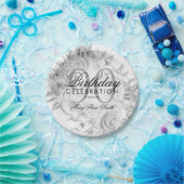 Elegant 90th Birthday Party Floral Silver White Papieren Bordje (Feest)