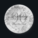 Elegant 90th Birthday Party Floral Silver White Papieren Bordje<br><div class="desc">Elegant 90e verjaardag Floral Silver & White sjabloon.</div>