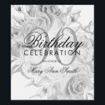 Elegant 90th Birthday Party Floral Silver White Wijn Etiket<br><div class="desc">Elegant 90e verjaardag Floral Silver & White sjabloon.</div>