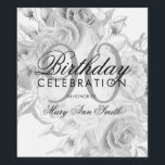 Elegant 90th Birthday Party Floral Silver White Wijn Etiket<br><div class="desc">Elegant 90e verjaardag Floral Silver & White sjabloon.</div>