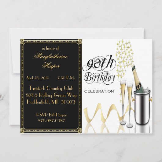 Elegant 90th Birthday Party Invitation Kaart (Voorkant)