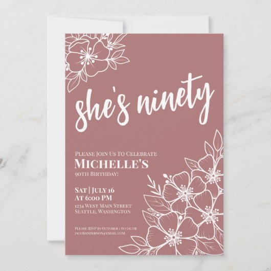 Elegant 90th Birthday Party Kaart (Voorkant)