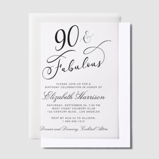 Elegant 90th Birthday Party Vellum Uitnodigingen (Offset)
