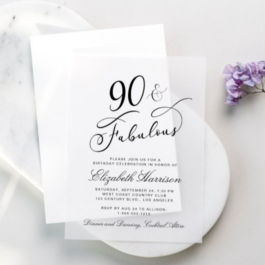 Elegant 90th Birthday Party Vellum Uitnodigingen