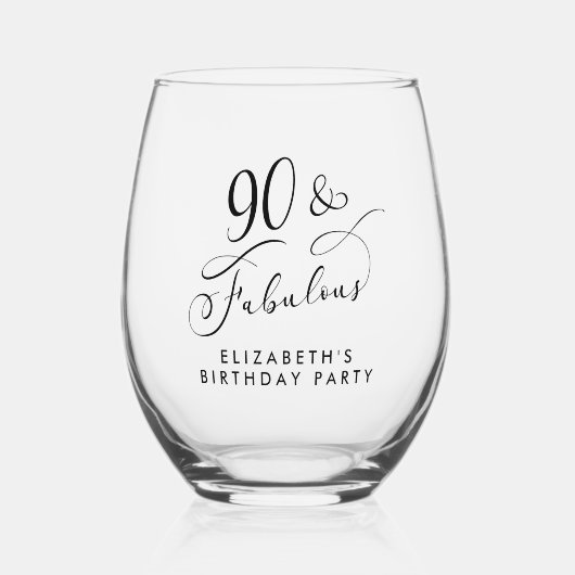 Elegant 90th Birthday Party Wijnglas Zonder Voet (Voorkant)