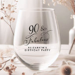 Elegant 90th Birthday Party Wijnglas Zonder Voet<br><div class="desc">90 & Fabulous - Toast op een goed gevierd leven! Elegant 90e verjaardagsfeestje wijnglas met "90 & Fabulous" in een stijlvol kalligrafiescript en jouw naam in eenvoudige moderne typografie.</div>