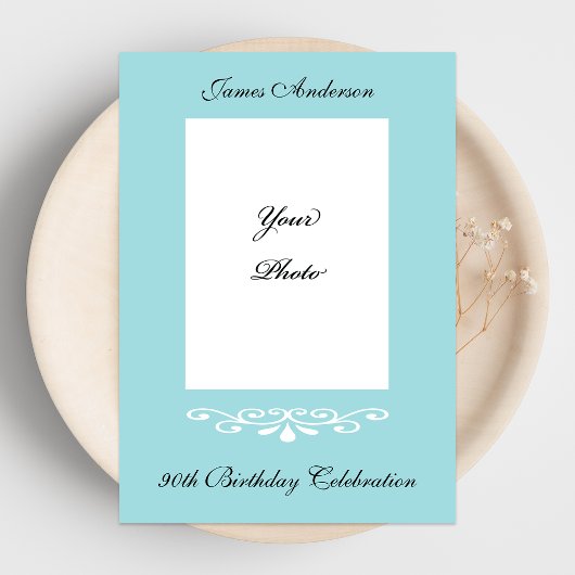 Elegant 90th Birthday Photo Invitation Kaart