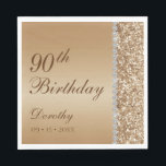 Elegant 90th Birthday Servet<br><div class="desc">Deze elegante en luxueuze goudglitter en ruitvormige maandoekjes zijn perfect voor uw viering. Hun chic- en moderne lettertypen zijn helder en helder en maken ze uniek en eenvormig, net zoals je geliefde.</div>