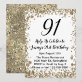 Elegant 91st Birthday Invitation For Her in Gold Kaart (Voorkant / Achterkant)