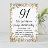 Elegant 91st Birthday Invitation For Her in Gold Kaart (Staand voorkant)