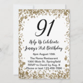 Elegant 91st Birthday Invitation For Her in Gold Kaart (Voorkant)