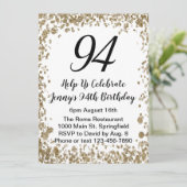 Elegant 94th Birthday Invitation For Her in Gold Kaart (Staand voorkant)