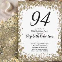 Elegant 94th Birthday Invitation For Her in Gold