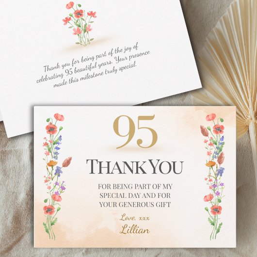 Elegant 95th Birthday - 95 Years Wildflowers Bedankkaart