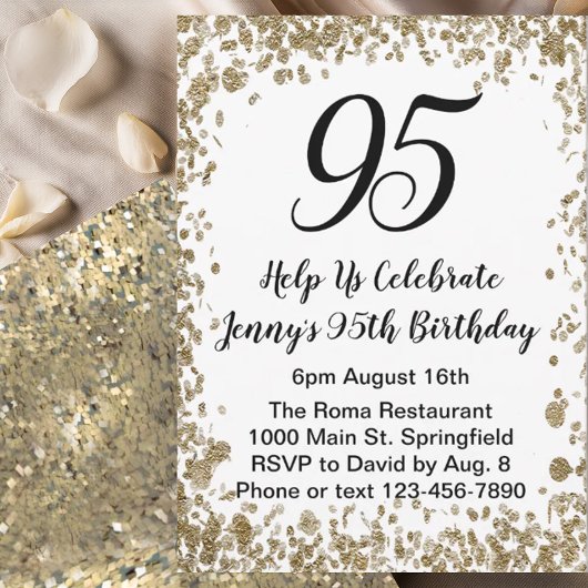 Elegant 95th Birthday Invitation For Her in Gold Kaart