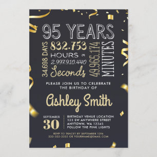 Elegant 95th Birthday Invitation Gold Glitter Kaart