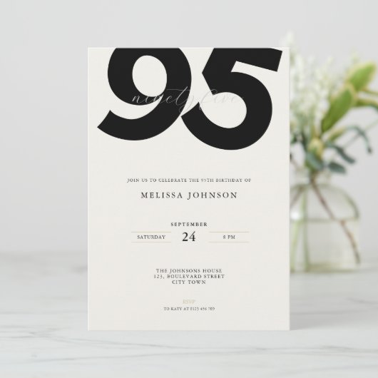Elegant 95th Birthday Invitation - Minimal Style Kaart (Staand voorkant)