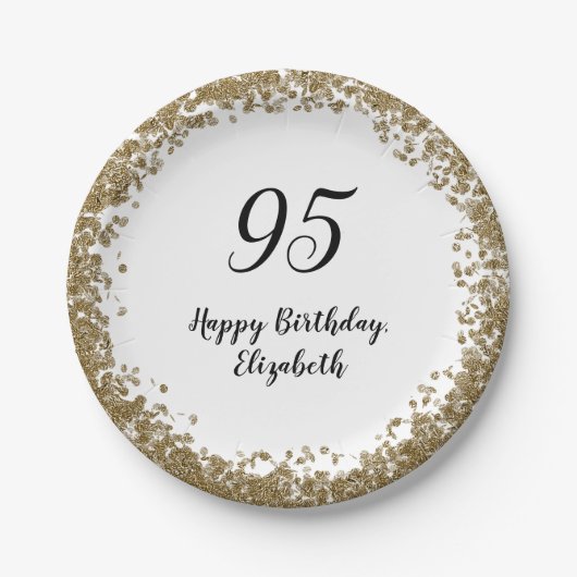 Elegant 95th Birthday Plates With Gold Sequins Papieren Bordje (Voorkant)