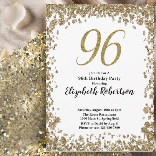 Elegant 96th Birthday Invitation For Her in Gold Kaart