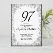 Elegant 97th Birthday Invitation Silver and Black Kaart (Staand voorkant)