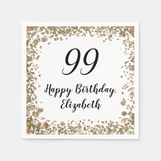 Elegant 99th Birthday Napkins With Gold Sequins Servet (Voorkant)