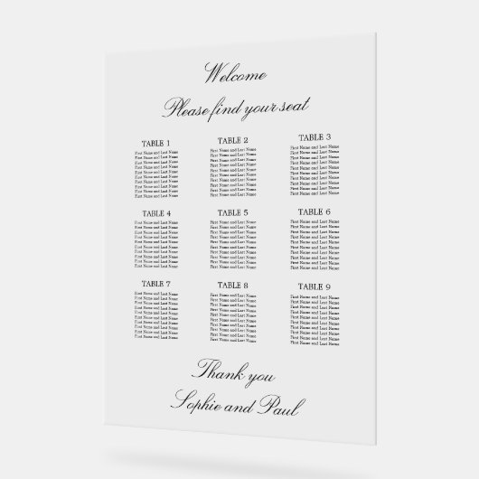 Elegant 9 tafel zitgrafiek Acryl teken Acryl Bord (Hoek)