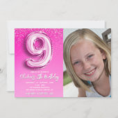 Elegant 9th Birthday girl with photo Numer Ballon Kaart (Voorkant)