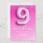 Elegant 9th Birthday Girl with Pink Number Balloon Kaart (Voorkant)