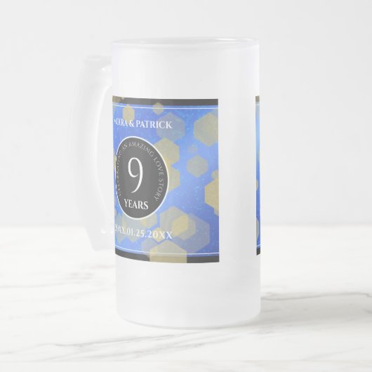 Elegant 9th Lapis Lazuli Wedding Jubileum Matglas Bierpul (Voorkant links)