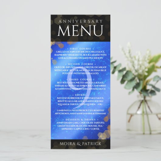 Elegant 9th Lapis Lazuli Wedding Jubileum Menu (Staand voorkant)
