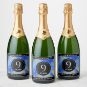 Elegant 9th Lapis Lazuli Wedding Jubileum Sparkling Wijnetiket (Flessen)