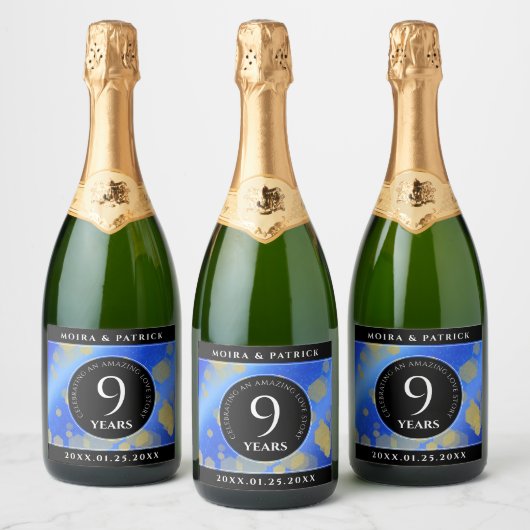 Elegant 9th Lapis Lazuli Wedding Jubileum Sparkling Wijnetiket (Flessen)