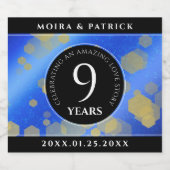 Elegant 9th Lapis Lazuli Wedding Jubileum Sparkling Wijnetiket (Enkel label)