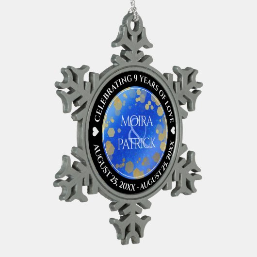 Elegant 9th Lapis Lazuli Wedding Jubileum Tin Sneeuwvlok Ornament (Links)