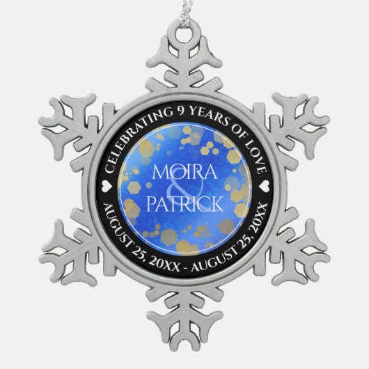 Elegant 9th Lapis Lazuli Wedding Jubileum Tin Sneeuwvlok Ornament (Voorkant)