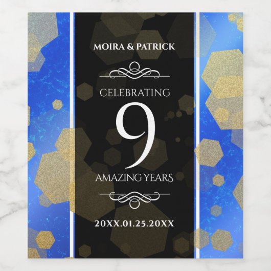 Elegant 9th Lapis Lazuli Wedding Jubileum Wijn Etiket (Enkel label)