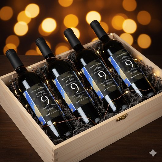 Elegant 9th Lapis Lazuli Wedding Jubileum Wijn Etiket