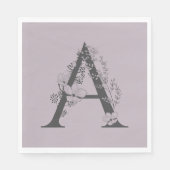 Elegant A Boho Floral Monogram Initiaal Lila grijs Servet (Voorkant)
