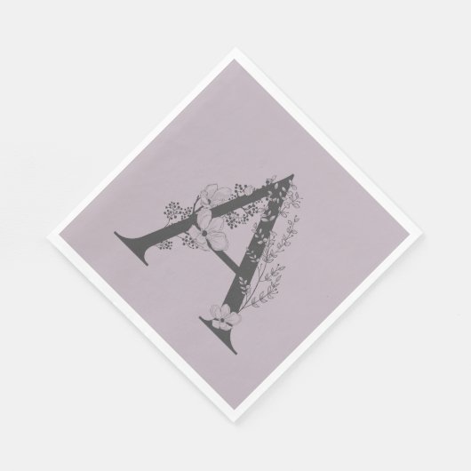 Elegant A Boho Floral Monogram Initiaal Lila grijs Servet (Hoek)