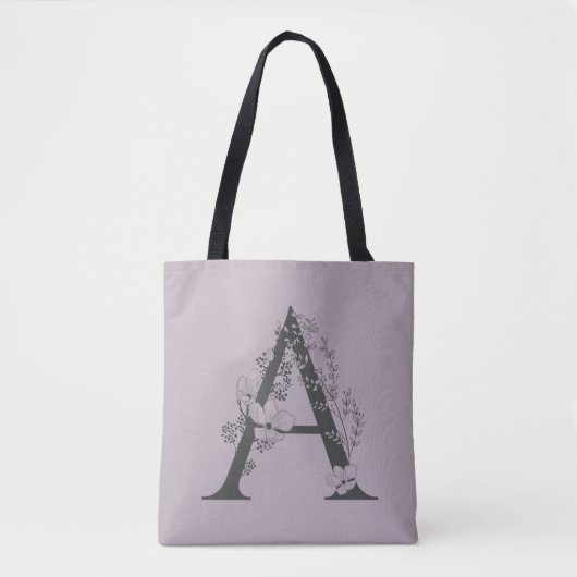 Elegant A Boho Floral Monogram Initiaal Lila grijs Tote Bag (Voorkant)