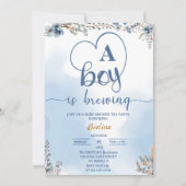 Elegant A Boy Is Brewing Tea Party Baby shower Kaart (Voorkant)