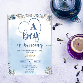 Elegant A Boy Is Brewing Tea Party Baby shower Kaart
