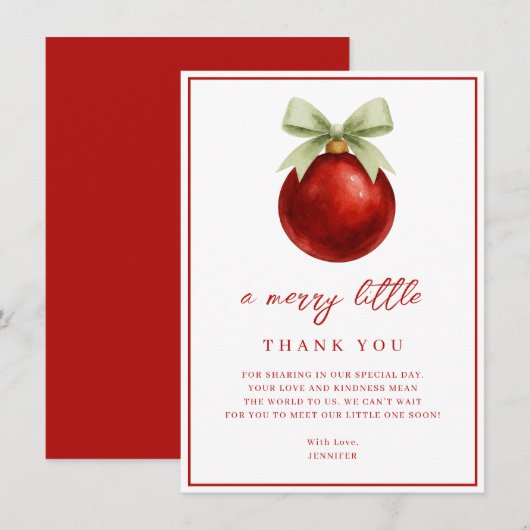 Elegant A Merry Little Christmas Baby Shower Bedankkaart (Voorkant / Achterkant)