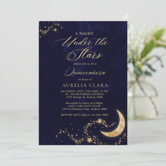 Elegant A Night Under the Stars Quinceañera Kaart (Staand voorkant)