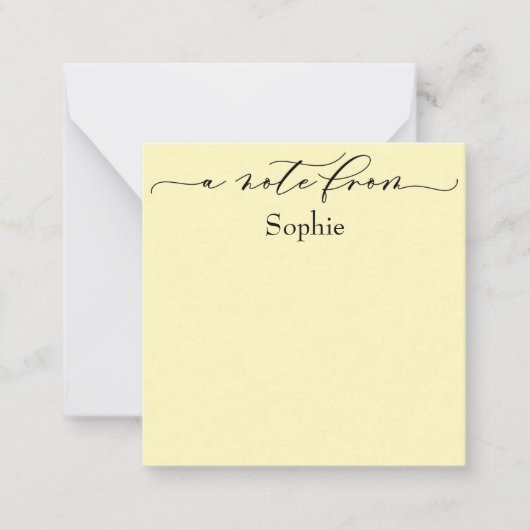 Elegant "A Note from" in Simple Light Yellow Notitiekaartje (Voorkant)