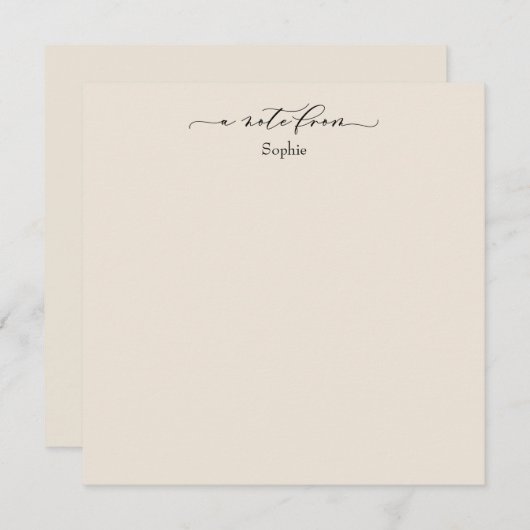 Elegant "A Note from" Simple Card in Cream Notitiekaartje (Voorkant / Achterkant)