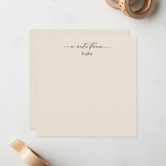 Elegant "A Note from" Simple Card in Cream Notitiekaartje (Voorkant / Achterkant in situ)