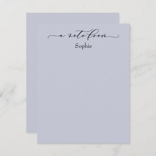 Elegant "A Note from" Simple Dusty Blue Notitiekaartje (Voorkant / Achterkant)