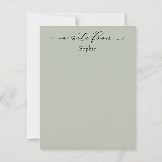 Elegant "A Note from" Simple Sage Green Notitiekaartje (Voorkant)