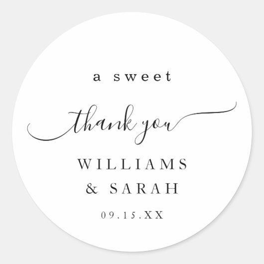 Elegant A Sweet Dank u bruiloftsgunst Eenvoudig Ronde Sticker (Voorkant)